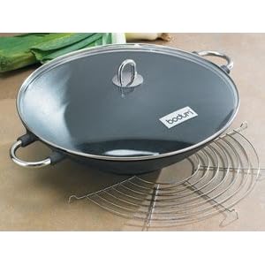 Bodum K0810-01 Chambord Cast Iron Wok with Glass Lid and Rack 4-qt. by Bodum