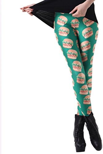 Skinny Yoga Fitness Women Hamburger Green Blue Fun Girls Punk Pants Jeggings Tights