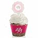 Chic 50th Birthday - Pink and Gold - Cupcake Wrapper & Pick Birthday Party Kit - Set of 24