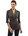 PattyBoutik Women Shawl Collar Pleated Detail Blouse (Dark Heather Gray Small)