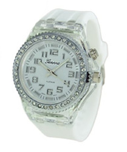 Geneva Medium 7 Light Stone Silicone Watch White