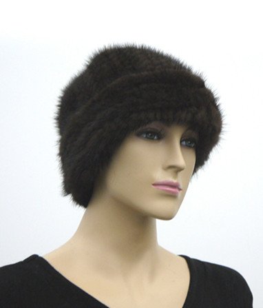 Hima Knit Mink Fur Roller Hat One Size 24''- Mahogany