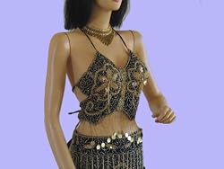 BLACK HIP SCARF COIN WRAP BELLY DANCER COSTUME DRESS S