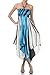 Swirl Design Satin Feel Beaded Halter Smocked Bodice Handkerchief Hem Dress