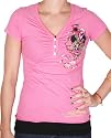 ED HARDY Christian Audigier Womens Dagger Head Dragon V-Neck T-Shirt Tee Top Fuschia