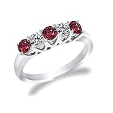 5 Stone Round Ruby & Diamond Ring in Sterling Silver (2/5 ctw)