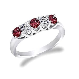 5 Stone Round Ruby Diamond Ring in 14K White Gold (1/2 ctw)