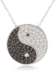 Sterling Silver Black and White Cubic-Zirconia Ying Yang Pendant Necklace, 18"