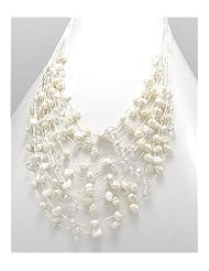 White (Natural) Japanese silk cord Fresh Water Pearl Necklace In Zinc