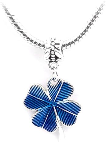 Herria® Silver Plated Clover Heart-shaped Charms Dangle Pendant, Blue