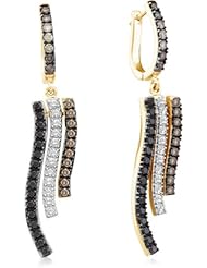 14K Yellow and White Two 2 Tone Gold Round Brilliant Cut Chocolate Brown and Black Diamond - Prong Set Dangle Earrings - (1.00 cttw.)