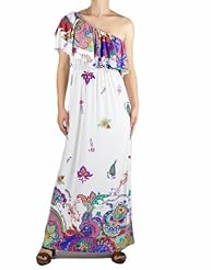 One Shoulder Paisley Spandex Maxi Dress 