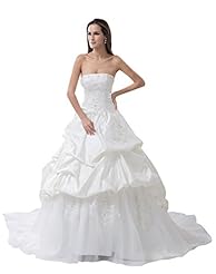 Strapless  Satin/Taffeta Draped Lace Beaded  Ball Gown  Dress