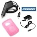 Durable Flexible Pink Silicone Skin Case + Car + Home Travel Charger for Sandisk Sansa Clip 1gb 2gb 4gb Mp3 Player