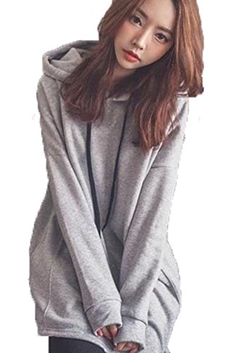 (ドチィン)DaoCheng レディース 秋 冬 裏起毛 ロング丈 パーカー 無地 長袖 パーカー カジュアル ゆったり 体型カバー パーカー フード付き ポケット付き 防風 パーカー グレー フリーサイズ