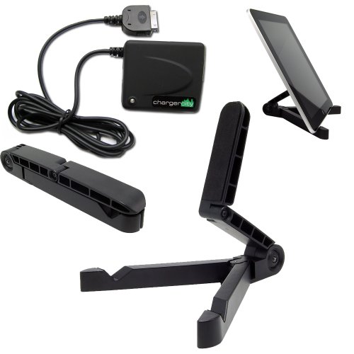 Official ChargerCity iPAD Power AC Adapter Wall Home Charger & Portable Fold-Up Stand /KickStand Combo (Charger allow ipad to simultaneous Charge & Operate at once)