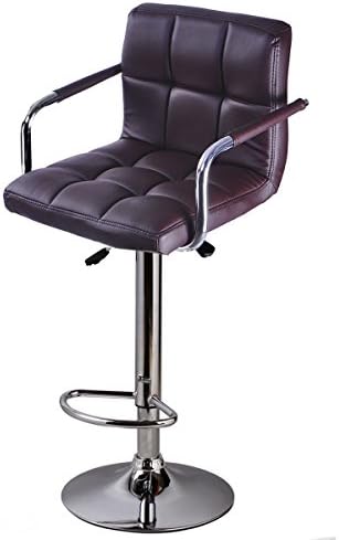 sHoPpErChOiCe Swivel Bar Stool PU Leather Modern Adjustable Hydraulic Barstool w/ Arm BROWN