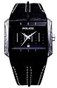 Police Glamour Matrix Unisex black leather and black stone set dial watch
