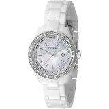 Fossil Women's ES2437 White Resin Bracelet White Mother-Of-Pearl Glitz Analog Dial Watch