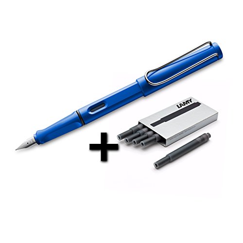 Lamy safari fountain pen (14f) sky blue + 5 black ink c…