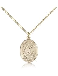 Gold Filled Saint St. Colette Medal Pendant 3/4 x 1/2 Inches Loss of Parents-8268- Comes with a Gold Filled Lite Curb Chain Neckace And a Black velvet Box