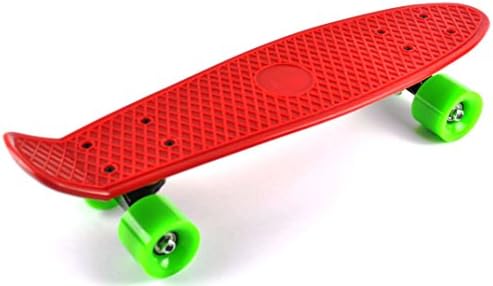 Plastic Mini Cruiser Skateboard Complete Old School 6" x 22-Inch (Red Deck / Green Wheels)