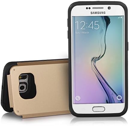 Galaxy S6 Edge Case, Poweradd Samsung Galaxy S6 Edge Case with Kickstand and Card Slot Holster Design Perfect Protection Case for Galaxy S6 Edge (5.1") (2015) - Gold