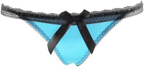 Women's Sexy Hollow Bow Lace Flouncing Thong G-string V-string Panties (Blue)