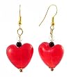 Earrings - E297 - Murano Style Glass - Heart ~ Red