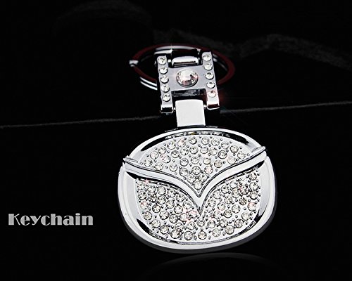 Rhinestones Bling Premium High quality Metal Alloy Car Key Chain Crystals Double Sided Keychain with Gift Box (Mazda)