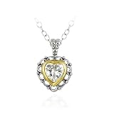 41RLjy7Cn4L. SL160  Sterling Silver Two Tone Designer Inspired CZ Heart Pendant w/ Filigree Border