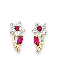 MadiK® 14k Yellow Gold Polished Clear & Red CZ Flower Post Stud Earrings