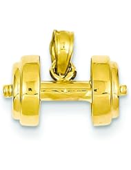 14K Gold 3D Barbell Charm Weightlifting Body Building