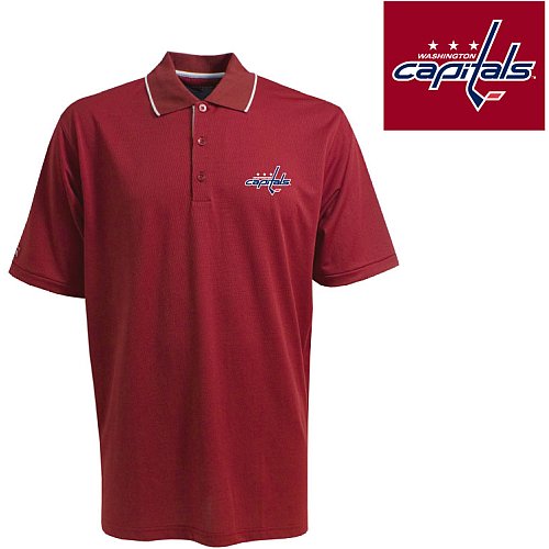 Antigua Men's NHL Washington Capitals Exceed Desert Dry Short Sleeve Polo, Dark Red/White, X-Large