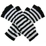 BLACK & WHITE STRIPE LONG ARM WARMER HALF FINGER GLOVES
