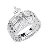 .925 Sterling Silver CZ Cross Ladies Wedding Engagement Ring and Matching Band 2 Pieces Set