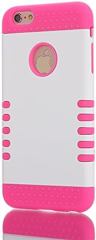 Junyaa 3-in-1 Shock-against Combo Hybrid Defender Body Armor PC &amp; silicone Protective Case Cover Shell for Apple iPhone 6 Plus 5.5 inch Screen with Free Screen protector &amp; Stylus (White + Pink)
