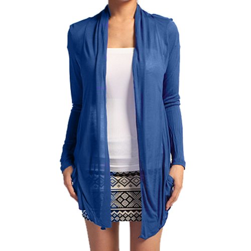 Light Weight Flyaway Cardigan Shawl Collar Shrug with Drape Pockets Cardi Plus Size