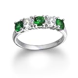 Sterling Silver Created Emerald and Cubic Zirconia Ring by Cheline