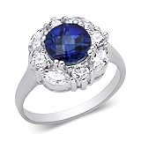 One of a kind 2.75 carats total weight Round Shape Checker Board Created Blue Sapphire & White CZ Size 8 Gemstone Ring in Sterling Silver