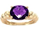 14K Yellow or White Gold Beaded Oval Gemstone Ring-Amethyst/Briolette-full, half sizes from 5-8.5