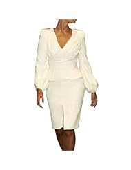 V-neck Polyester/Spandex Peplum Midi Dress 