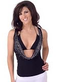 Slinky Tiny Studded Draped Halter with Sporty Bikini Top from Hot Fash Tops - DESTINY Black