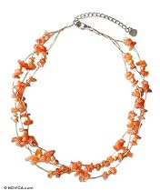 Pearl and carnelian necklace, 'Natural Spectacular' 0.8" W 16.1" L