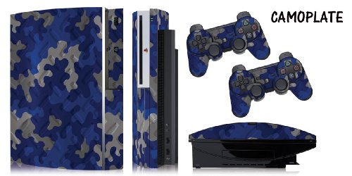 Protective skins for FAT Playstation 3 System Console, PS3 Controller skin included - CAMOPLATE BLUE