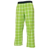 Lime Green and White tartan plaid check flannel cotton pants for lounging, sleep, sports. Unisex relaxed fit, available in 3 Youth sizes, exposed elastic waist