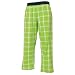 Lime Green and White tartan plaid check flannel cotton pants for lounging, sleep, sports. Unisex relaxed fit, available in 3 Youth sizes, exposed elastic waist