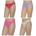 4 PACK: Ladies Sexy Stretch Hipster Brief Panties Thong / Knickers - Multicolor -Size: M