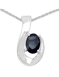 1.00 Carat Genuine Black Sapphire Sterling Silver Pendant Necklace. 18"
