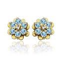 Yellow Gold Overlay Sterling Silver Sky Blue Topaz & Diamond Flower Post Earrings